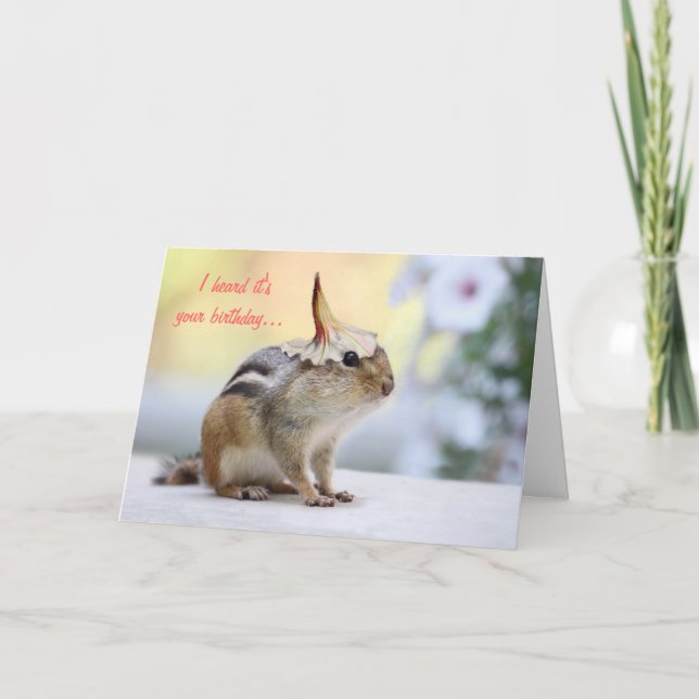 Chipmunk Wearing Flower Party Hat Card (Front)