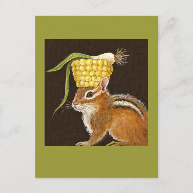 chipmunk with corn and scallion hat postcard (Front)