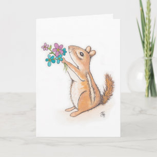 Chipmunk with Flower Bouquet Mother's Day Card
