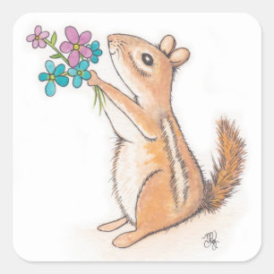 Chipmunk with Flower Bouquet Square Sticker