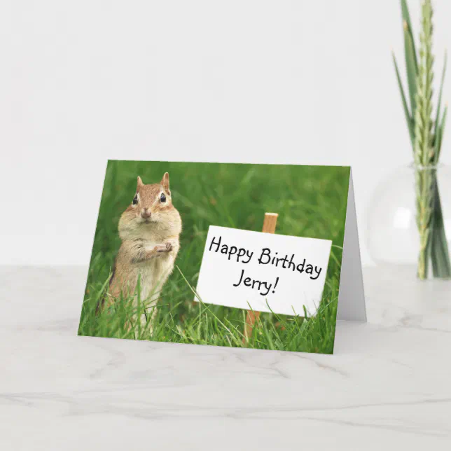 Chipmunk with Happy Birthday Sign Card | Zazzle