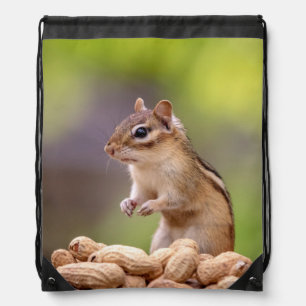 Chipmunk with peanuts drawstring bag