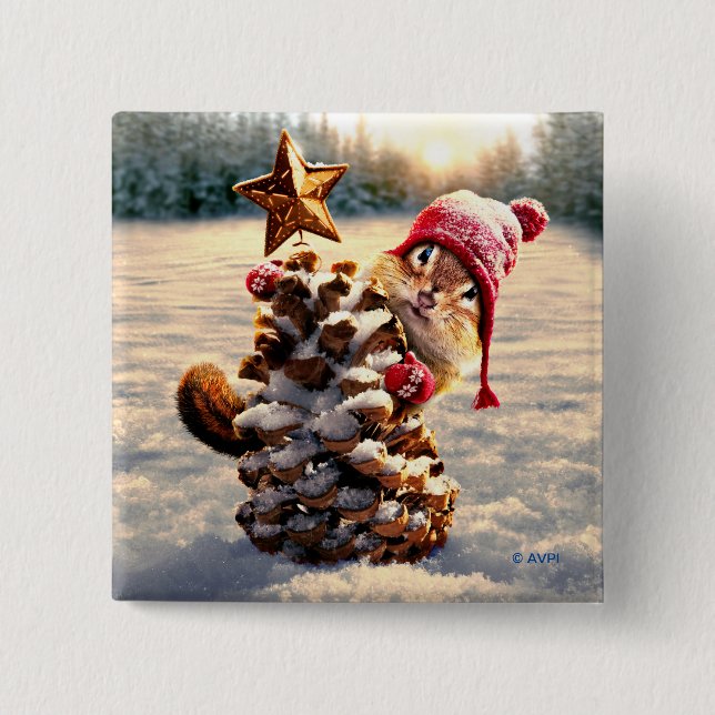 Chipmunk With Pine Cone Tree Button (Front)