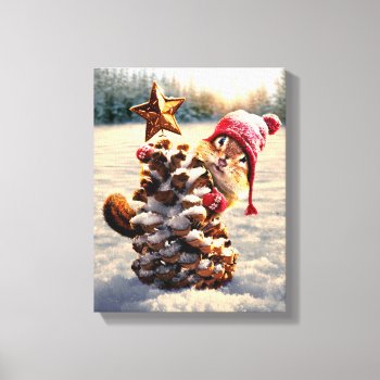 Chipmunk With Pine Cone Tree Canvas Print by AvantiPress at Zazzle