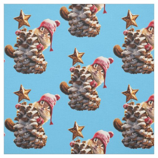 Chipmunk With Pine Cone Tree Fabric