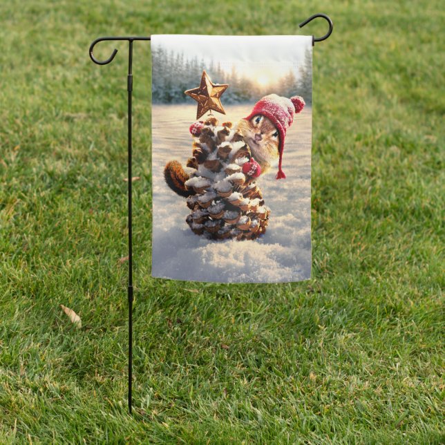 Chipmunk With Pine Cone Tree Garden Flag (In SItu)