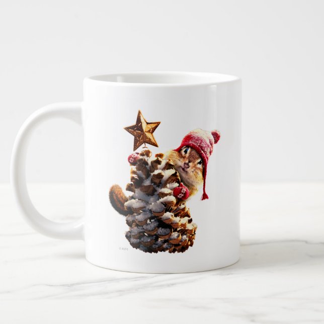 Chipmunk With Pine Cone Tree Giant Coffee Mug (Left)