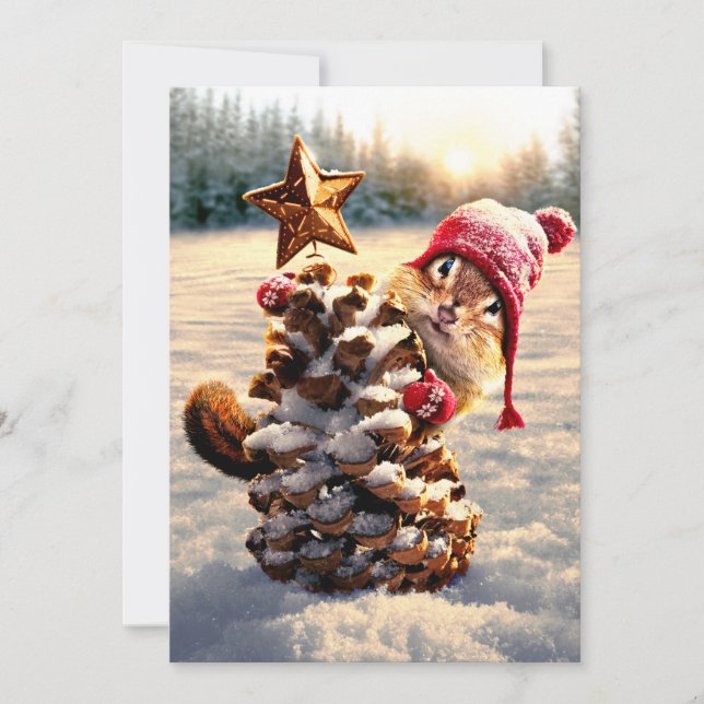 Chipmunk With Pine Cone Tree Invitation (Front)