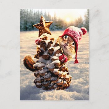 Chipmunk With Pine Cone Tree Invitation Postcard by AvantiPress at Zazzle