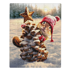 Chipmunk With Pine Cone Tree Jigsaw Puzzle