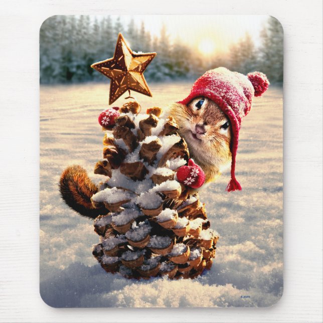 Chipmunk With Pine Cone Tree Mouse Pad (Front)