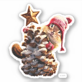 Chipmunk With Pine Cone Tree Sticker