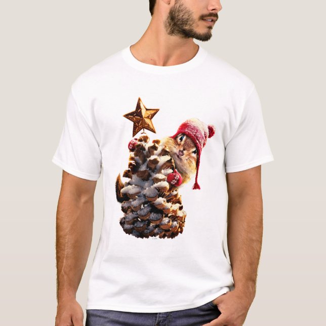 Chipmunk With Pine Cone Tree T-Shirt (Front)