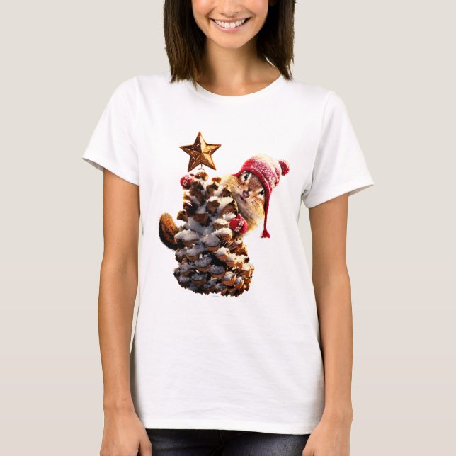 Chipmunk With Pine Cone Tree T-Shirt (Front)