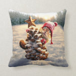 Chipmunk With Pine Cone Tree Throw Pillow
