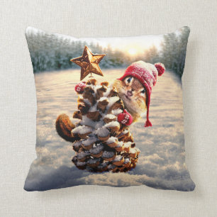 Chipmunk With Pine Cone Tree Throw Pillow
