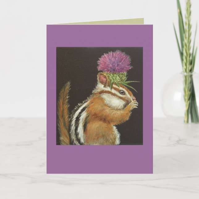 chipmunk with thistle hat card (Front)