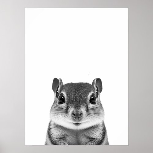 Chipmunk Woodland Modern Portrait black white   Poster