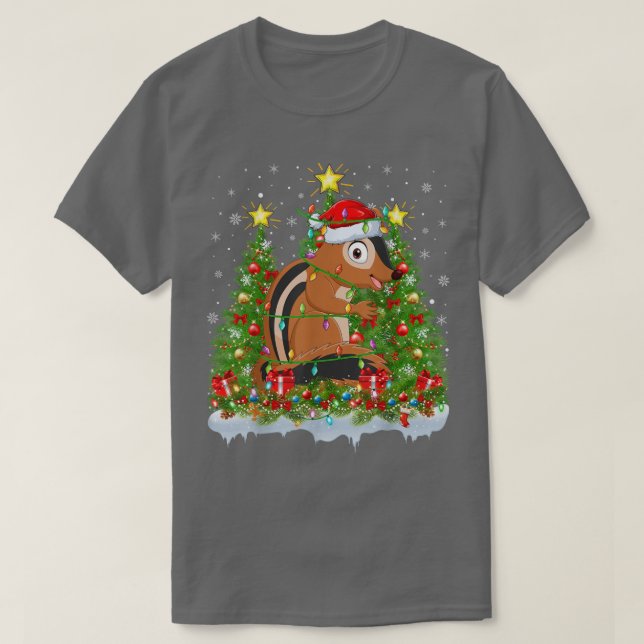 Chipmunk Xmas Lights Santa Chipmunk Christmas Tree T-Shirt (Design Front)