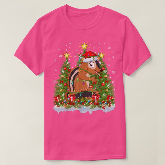 Chipmunk Xmas Lights Santa Chipmunk Christmas Tree T-Shirt (Design Front)