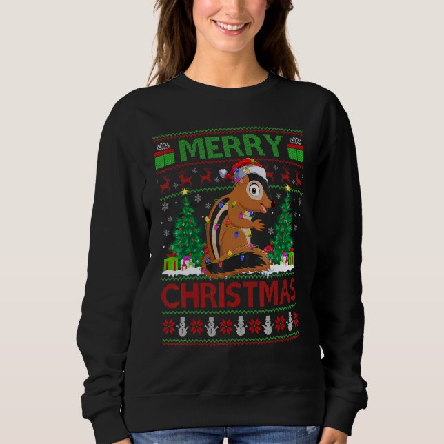 Chipmunk   Xmas Tree Light Ugly Santa Chipmunk Chr Sweatshirt (Front)