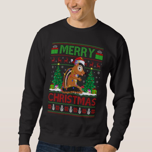 Chipmunk   Xmas Tree Light Ugly Santa Chipmunk Chr Sweatshirt (Front)