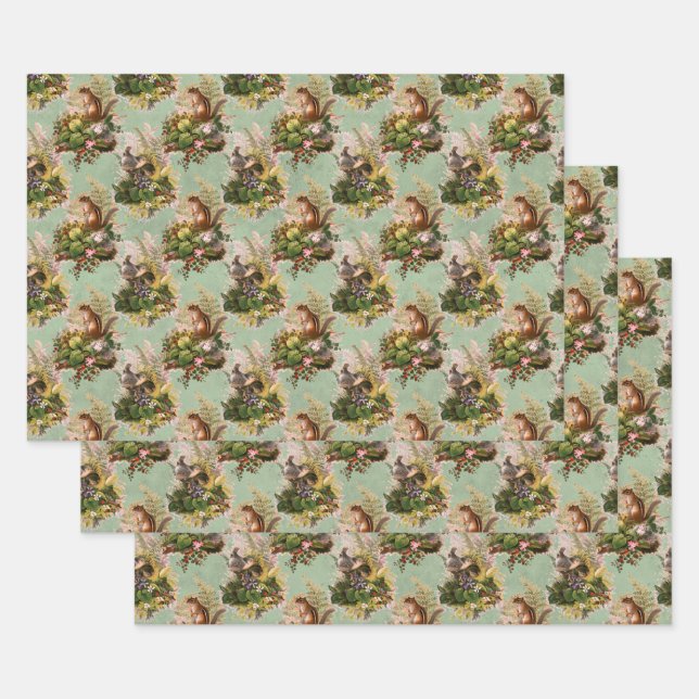 Chipmunks and Birds Wrapping Paper Sheets (Set)