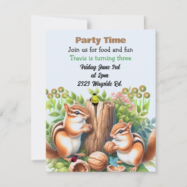 Chipmunks and Friends Birthday Party Invitation (Front)