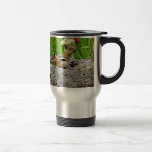 Chipmunks and wildflowers travel mug