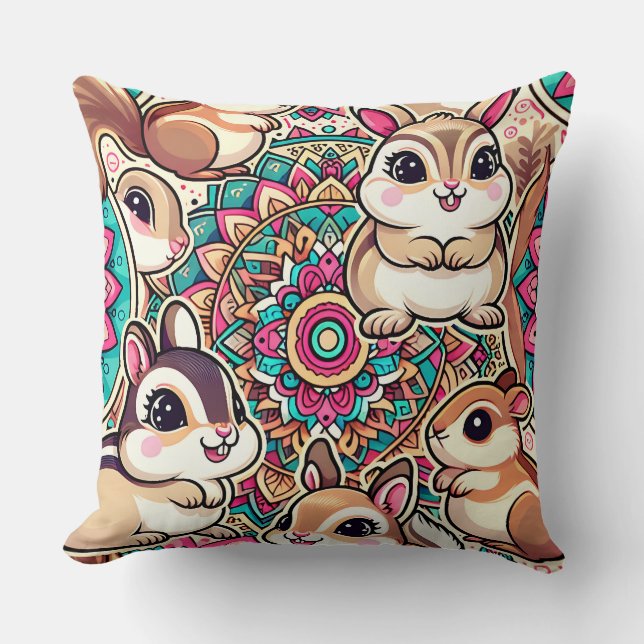 "Chipmunks & Cottontails" Throw Pillow (Front)
