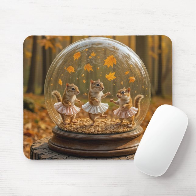 Chipmunks Dancing In a Glass Globe Mouse Pad (With Mouse)