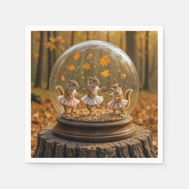 Chipmunks Dancing In a Glass Globe Napkins (Front)
