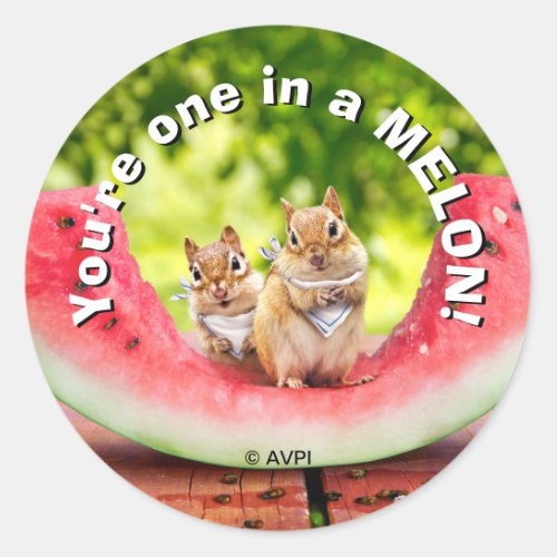 Chipmunks Eating Watermelon Classic Round Sticker