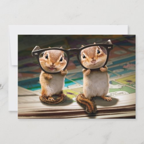 Chipmunks in Reading Glasses Invitation