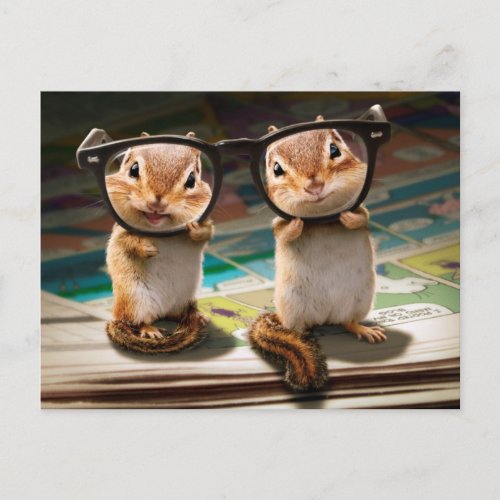 Chipmunks in Reading Glasses Invitation Postcard