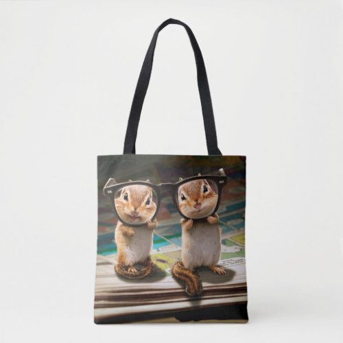 Chipmunks in Reading Glasses Tote Bag