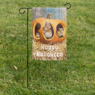 Chipmunks Inside Boo Jack-o-Lantern Garden Flag