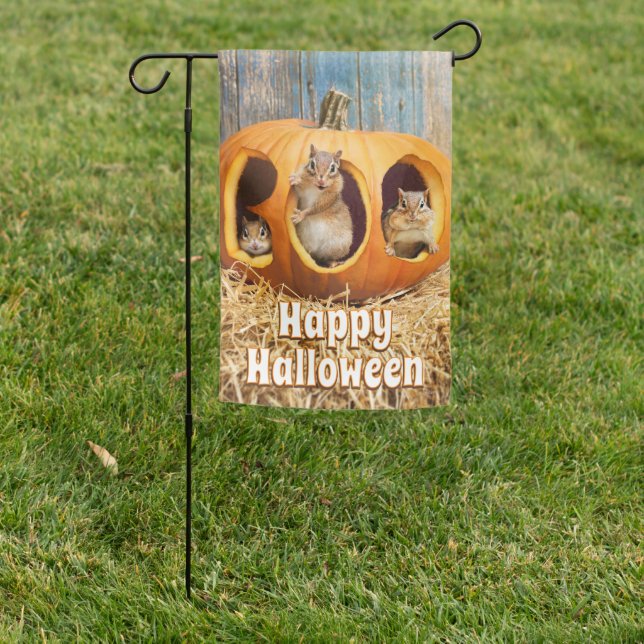Chipmunks Inside Boo Jack-o-Lantern Garden Flag (In SItu)