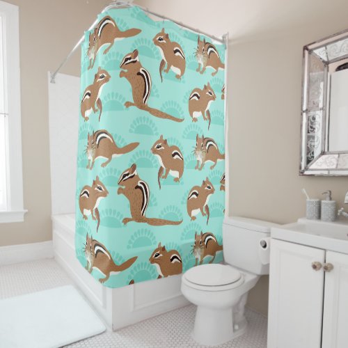 Chipmunks on Mint Green Background Patterned Shower Curtain