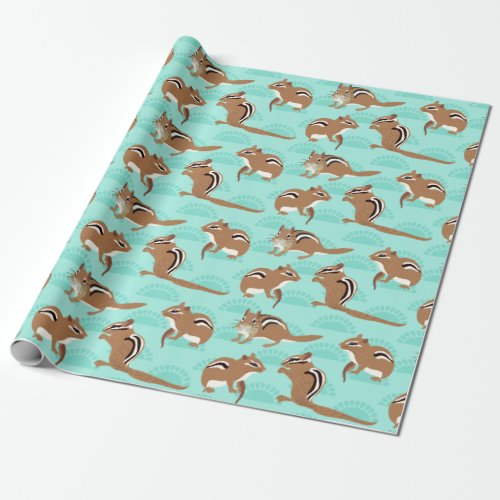 Chipmunks on Mint Green Background Patterned Wrapping Paper
