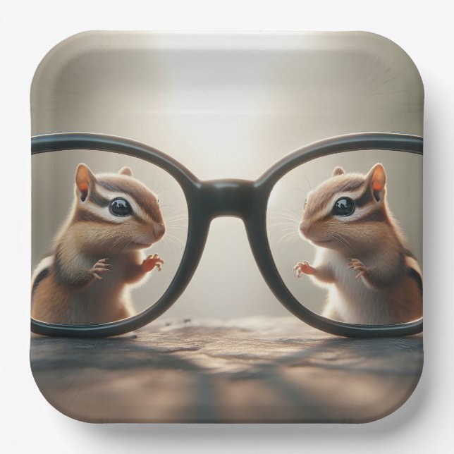 Chipmunks Peering Through Big Black Glasses  Paper Plates (Front)