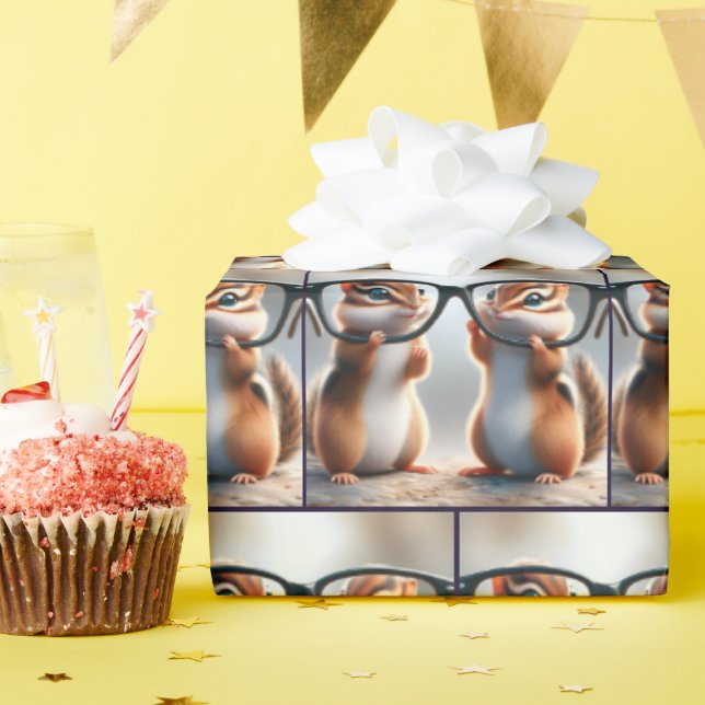 Chipmunks Peering Through Black Eyeglasses Wrapping Paper (Birthday Party)