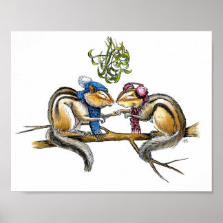 Chipmunks Under the Mistletoe Print