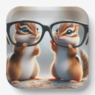 Chipmunks With Black Eyeglasses Paper Plates