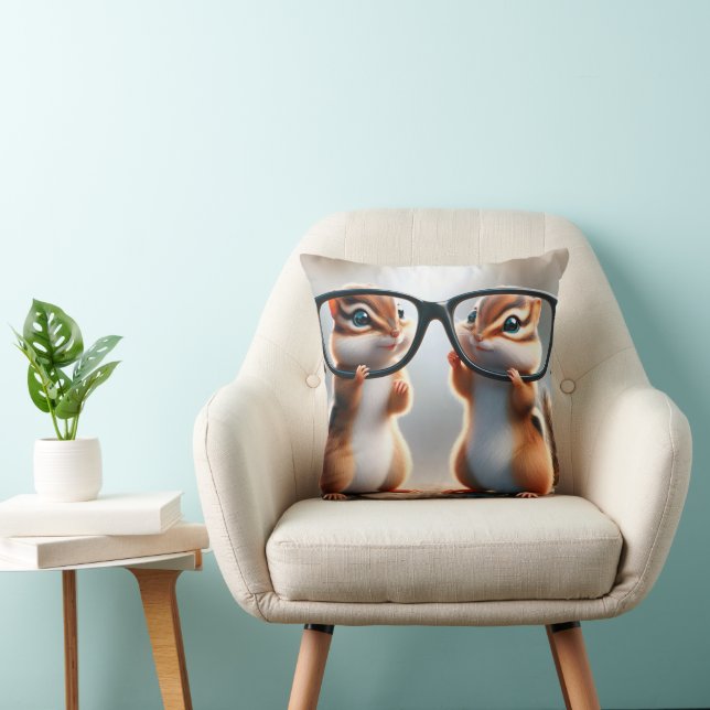 Chipmunks With Black Eyeglasses Throw Pillow (Chair)