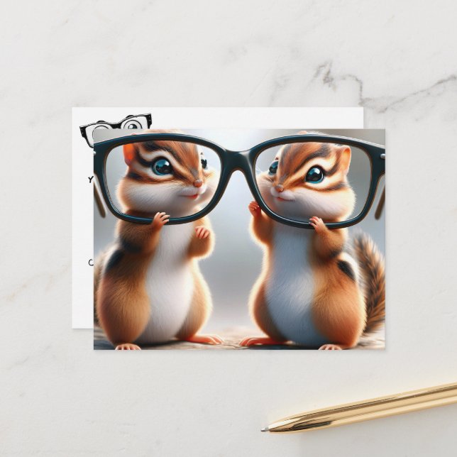 Chipmunks With Glasses Eye Doctor Postcard (Front/Back In Situ)