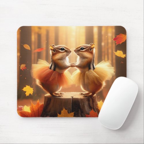 Chipmunks With Tutus On Autumn Stump Mouse Pad