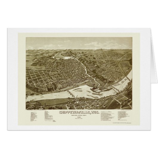 Chippewa Falls, WI Panoramic Map - 1886 Cards (Front Horizontal)
