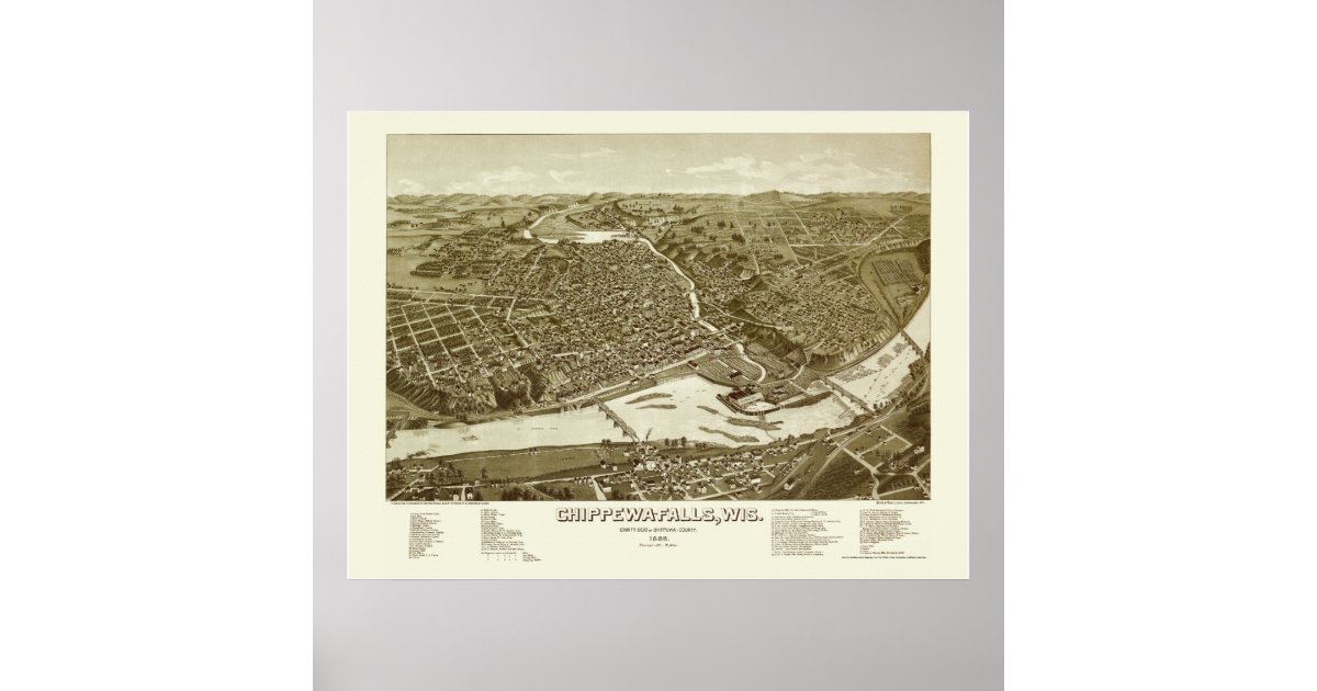 Chippewa Falls, WI Panoramic Map 1886 Poster