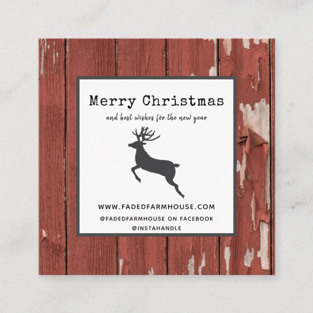 Chippy Wood Distressed Farmhouse Merry Christmas   Square Business Card (Front)
